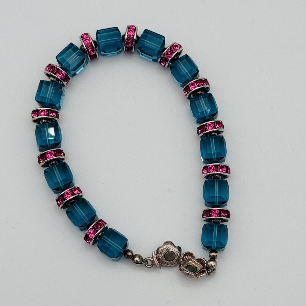Blue Crystal Pink Rhinestone Bracelet Rose Magnetic 925 Clasp Jewelry Classic - Picture 8 of 12